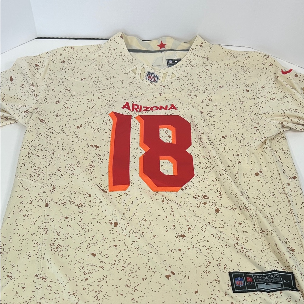 Nike Arizona #18 Cream Speckle Football Jersey with Red and Orange Accents